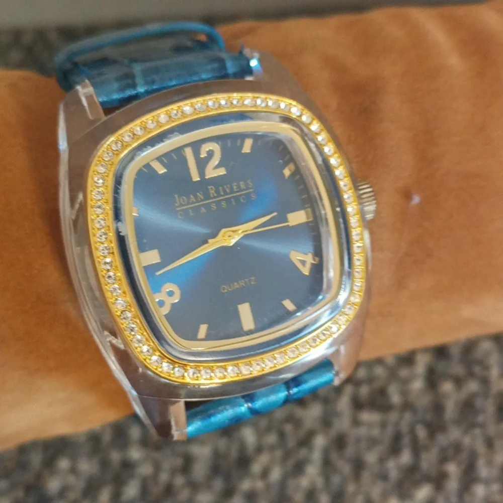 Joan Rivers blue leather and rhinestone women's watch